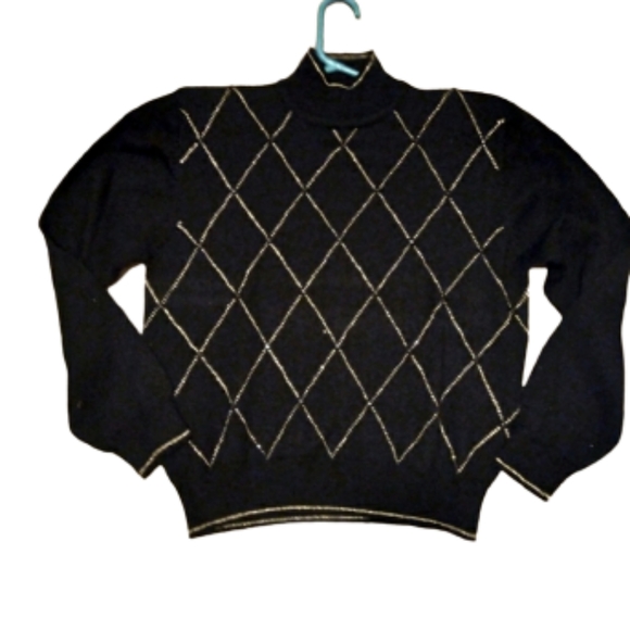 Y2K Vintage 80's Mock Neck Sequin Diamond Argyle Sweater Size … - Picture 6 of 9